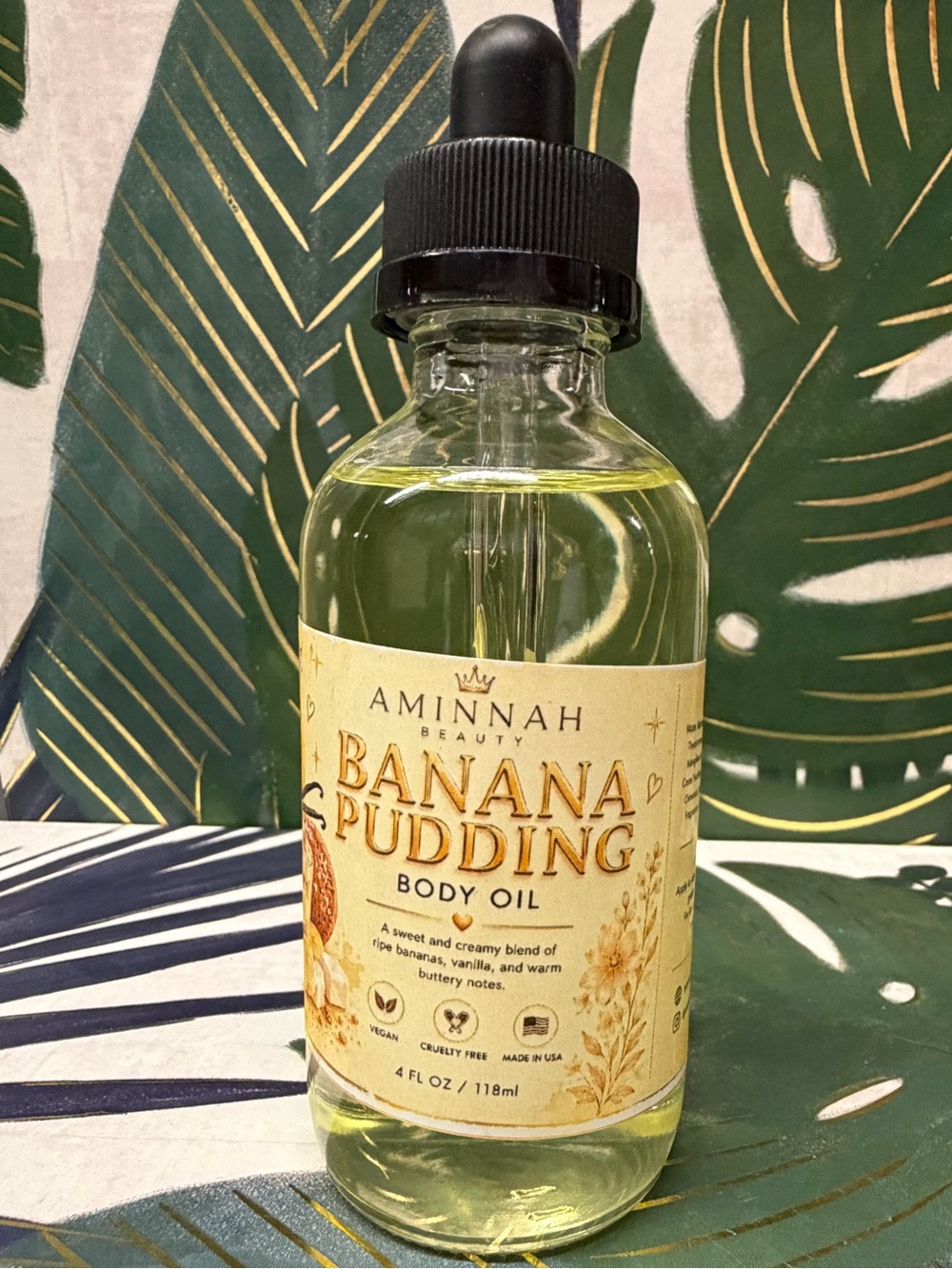 Aminnah Banana Pudding Body Oil 4 oz Rare Limited Edition Gourmand